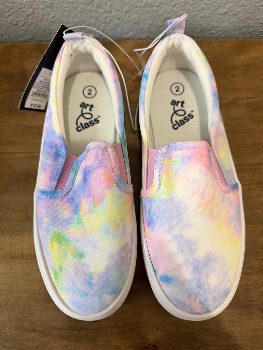 Art Class Kids Tie-Dye Pastel Slip-On Sneakers - size 2 - Picture 2 of 5